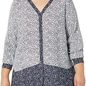 Foxcroft Blue V-Neck 3/4 Sleeve Blouse